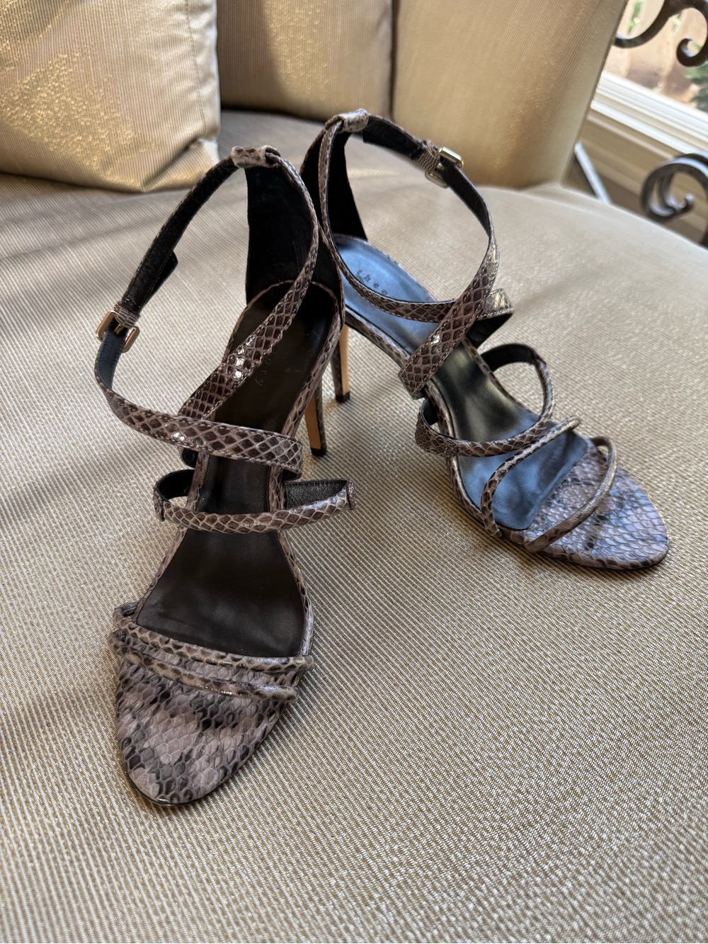 Theory Snake-Embossed Strappy High Heels - Brown